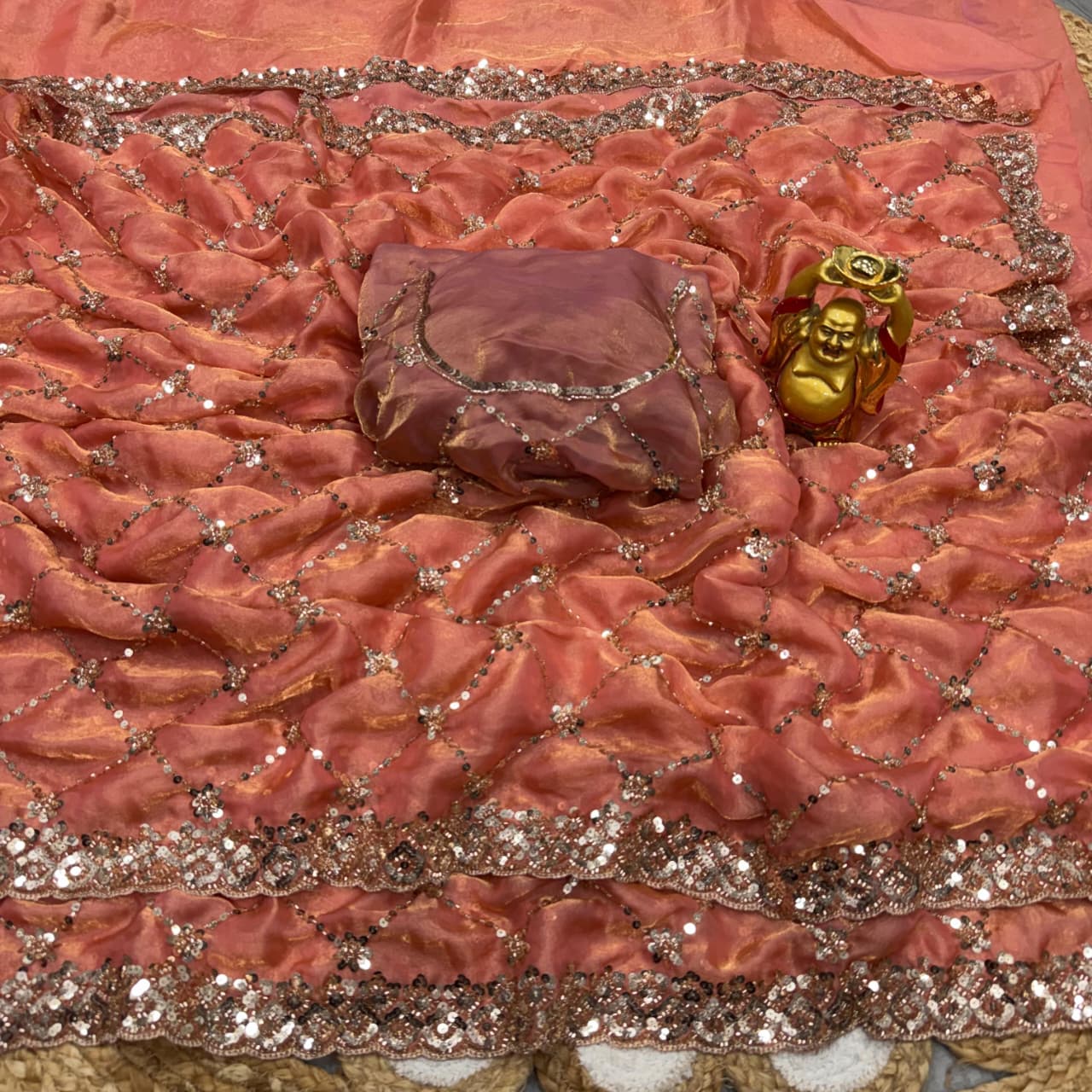 Beads Work Saree