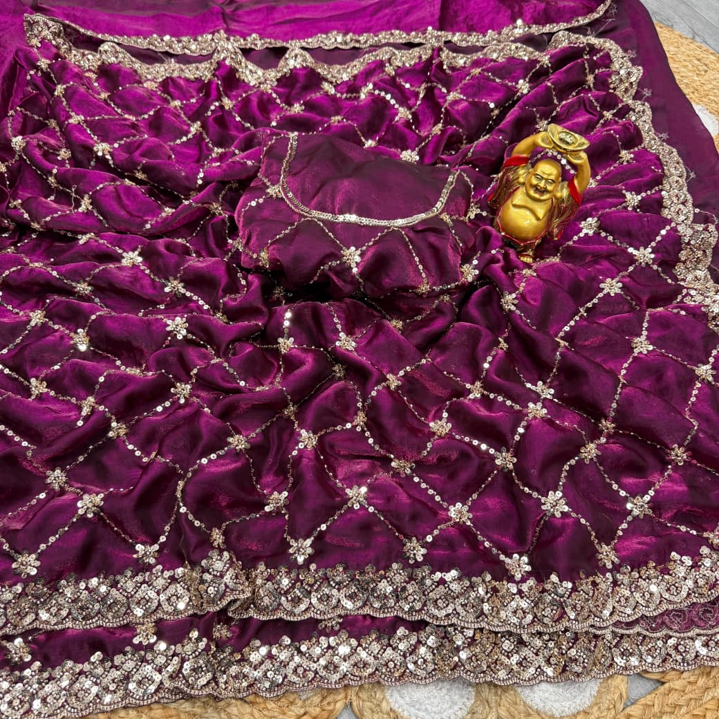 Beads Work Saree